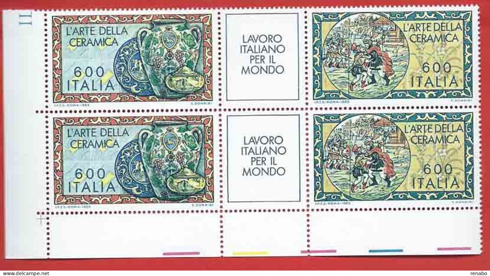 Italia 1985; Lavoro Italiano Nel Mondo: L' Arte Della Ceramica. Due Serie Complete : Angolo Inferiore Sinistro. - 1981-90: Nieuw/plakker