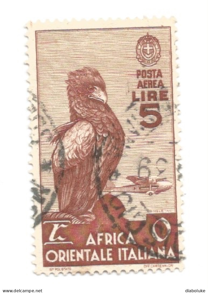 (COLONIE E POSSEDIMENTI) 1938, AFRICA ORIENTALE ITALIANA, SOGGETTI VARI, POSTA AEREA, 5L - 1 Francobollo Usato - Italian Eastern Africa