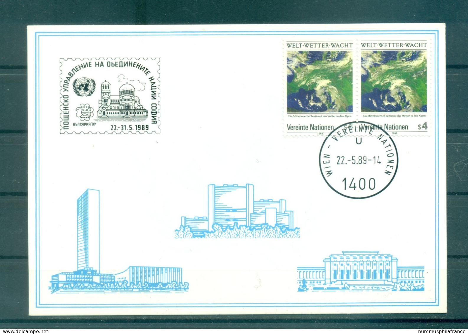 Nations Unies Vienne 1989 - Y & T N.92 - Veille Météorologique Mondiale - Lettres & Documents