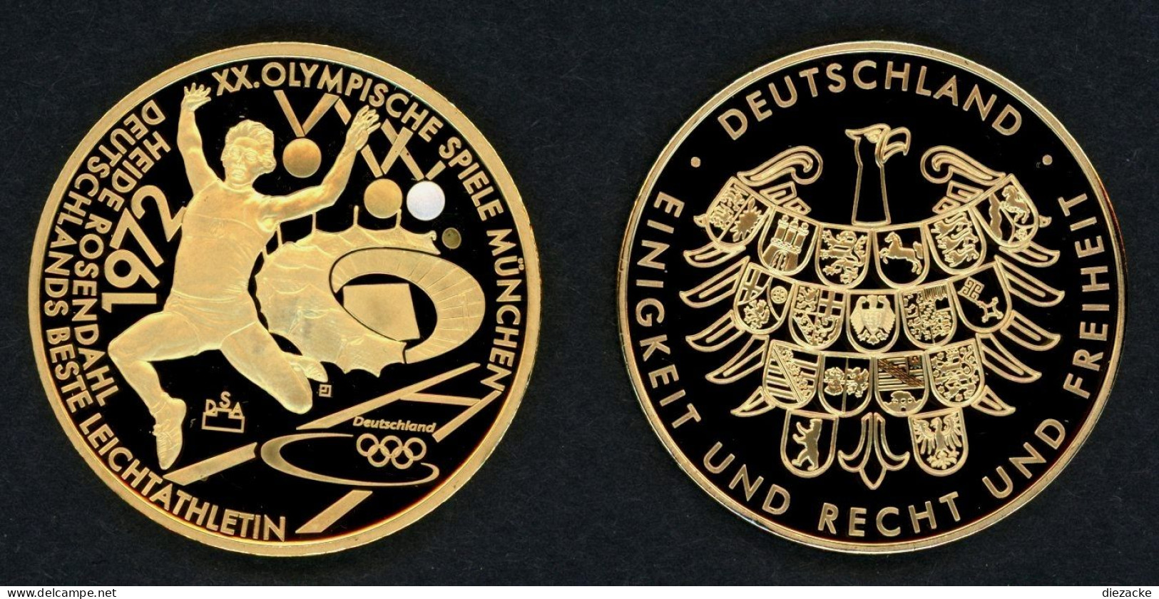 Bund Medaille Heidi Rosendahl 1972, Vergoldet PP (M1478 - Ohne Zuordnung