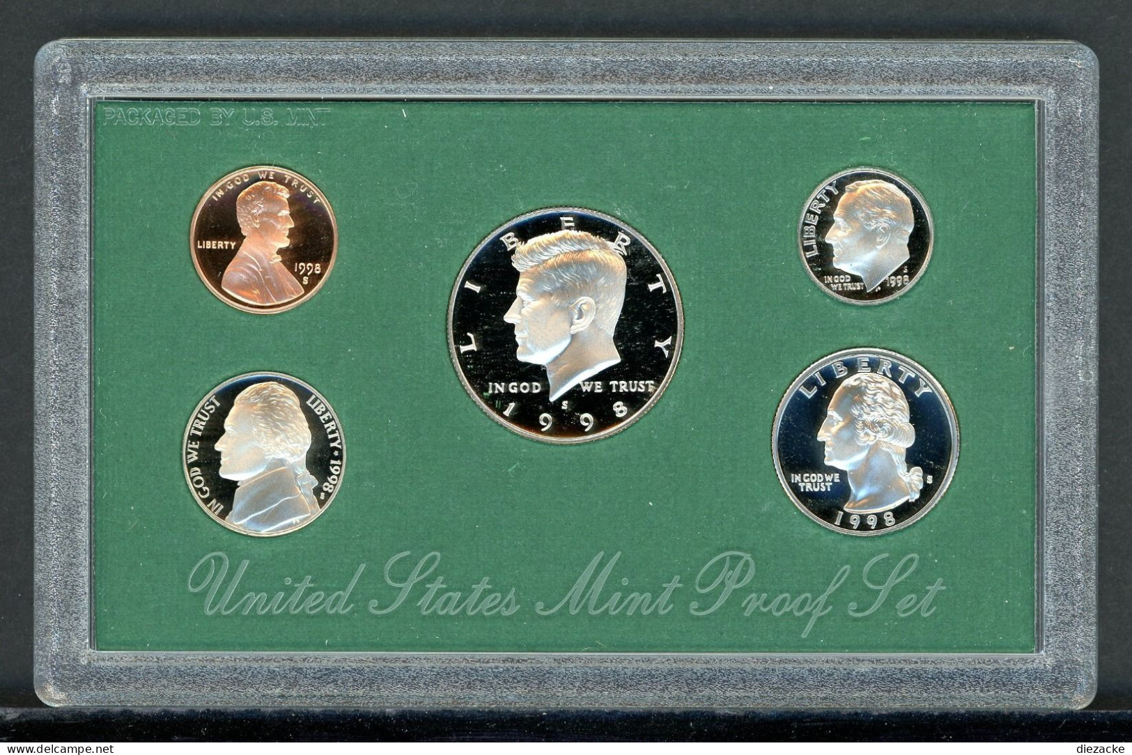 USA 1998 Proof Set 1 Cent - Half Dollar In Hartbox, Zertifikat PP (KMS009 - Mint Sets