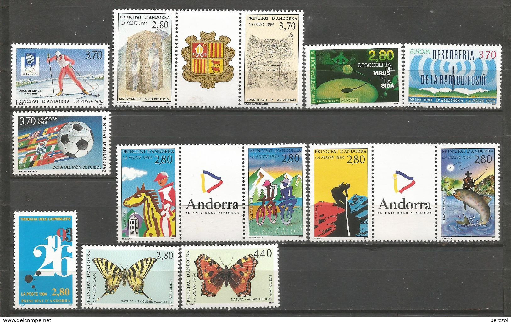 ANDORRE ANNEE 1994 LOT DE 13 TP N°441 à 453 NEUFS** MNH TB COTE 28,10 € - Unused Stamps