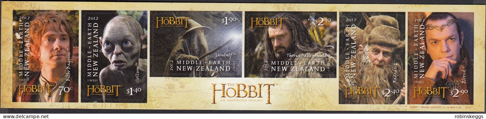 NEW ZEALAND 2012 The Hobbit: An Unexpected Journey, Strip Of 6 Self-adhesives MNH - Etichette Di Fantasia