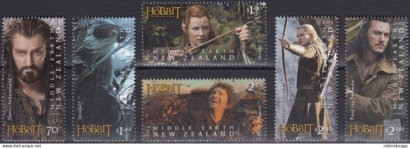 NEW ZEALAND 2013 The Hobbit: Desolation Of Smaug, Set Of 6 MNH - Etichette Di Fantasia