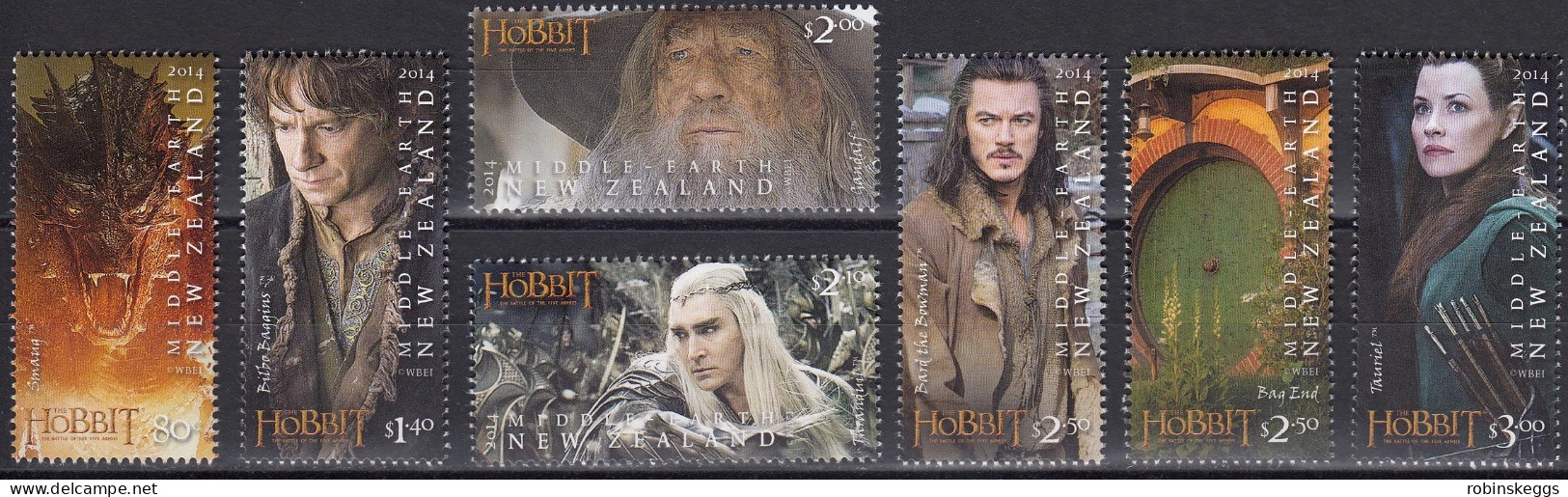 NEW ZEALAND 2014 The Hobbit: Five Armies, Set Of 7 MNH - Etichette Di Fantasia