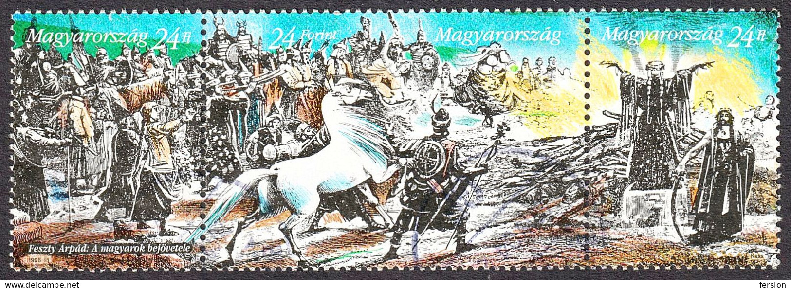 Arrival Of The Hungarians / Feszty Panorama / Feszty Painting Panorama Shaman Horse HUNGARY 1996 - Used Canceled - Gebruikt