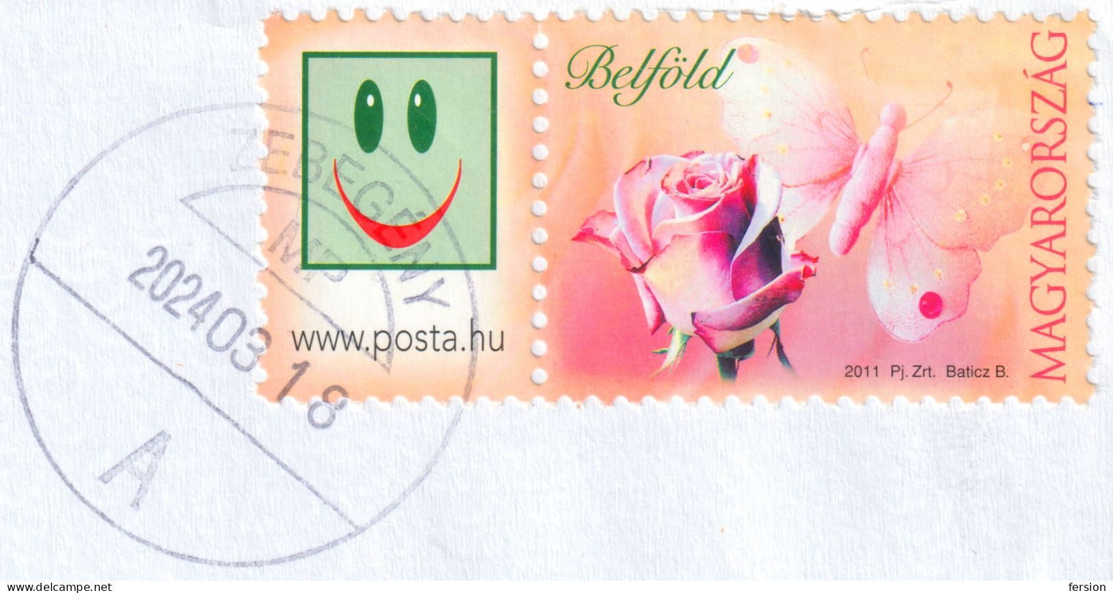 Butterfly Butterflies 2011 Hungary FLOWER FLOWERS ROSE - PERSONALIZED STAMP - Cover Letter ZEBEGÉNY Postmark - Vlinders