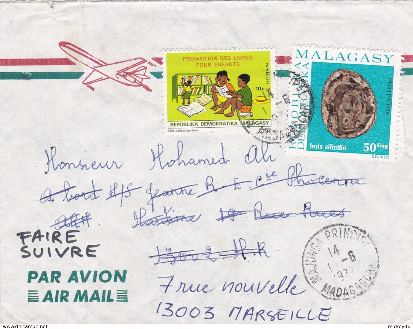 Madagascar--1977--lettre De MAJUNGA Pour MARSEILLE-13 Et Réexpédition..timbres...cachet - Madagaskar (1960-...)