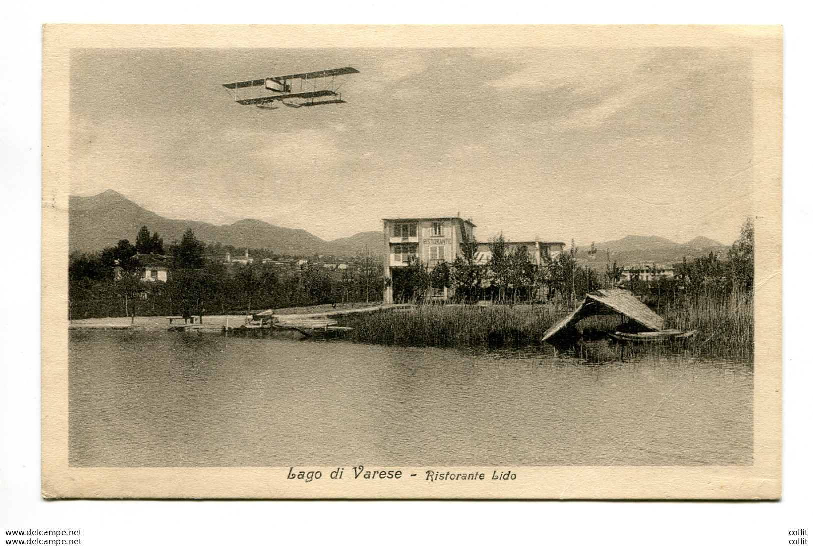 Varese Lago - Cartolina Ristorante Lido Con Idrovolante In Volo - Poststempel (Flugzeuge)