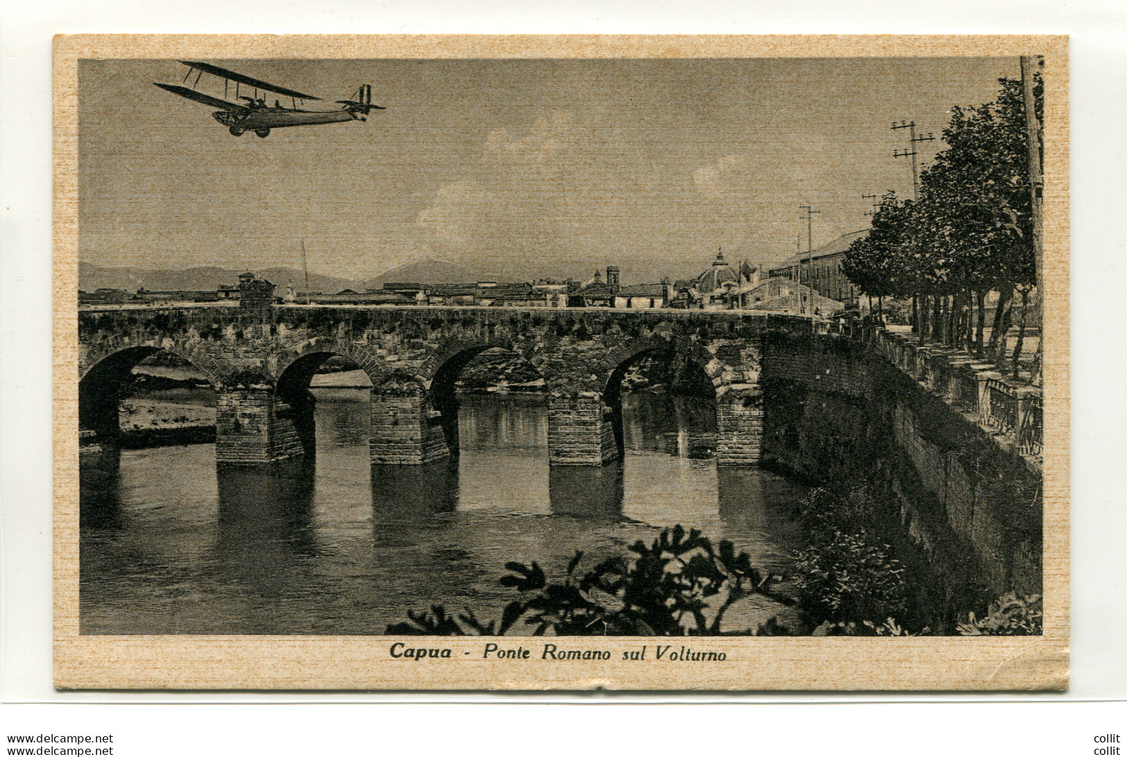 Capua - Cartolina Ponte Romano Sul Volturno Con Velivolo In Volo - Marcophilie (Avions)