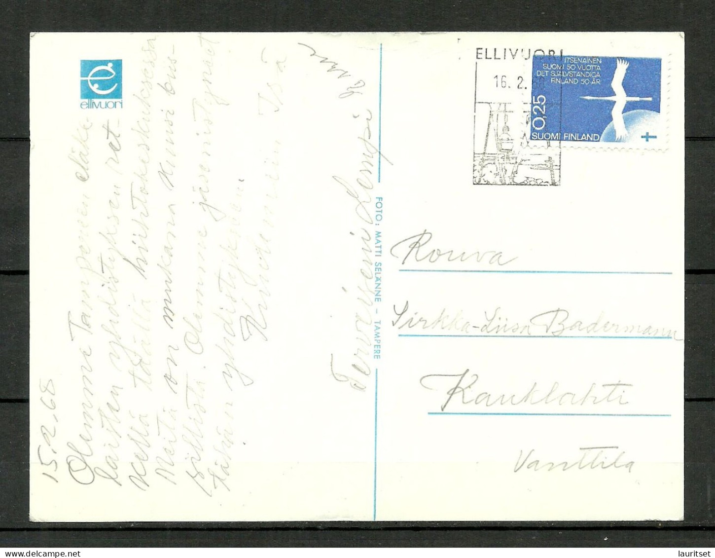FINLAND O 1968 ELLIVUORI Winter Kurort Post Card & Special Cancel Sonderstempel - Finnland