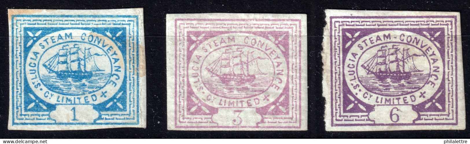 SAINT-LUCIA - 1872 - Set Of 3x "ST LUCIA STEAM CONVEYANCE Cy LIMITED" Stamps - Mint Hinged - Ste Lucie (...-1978)