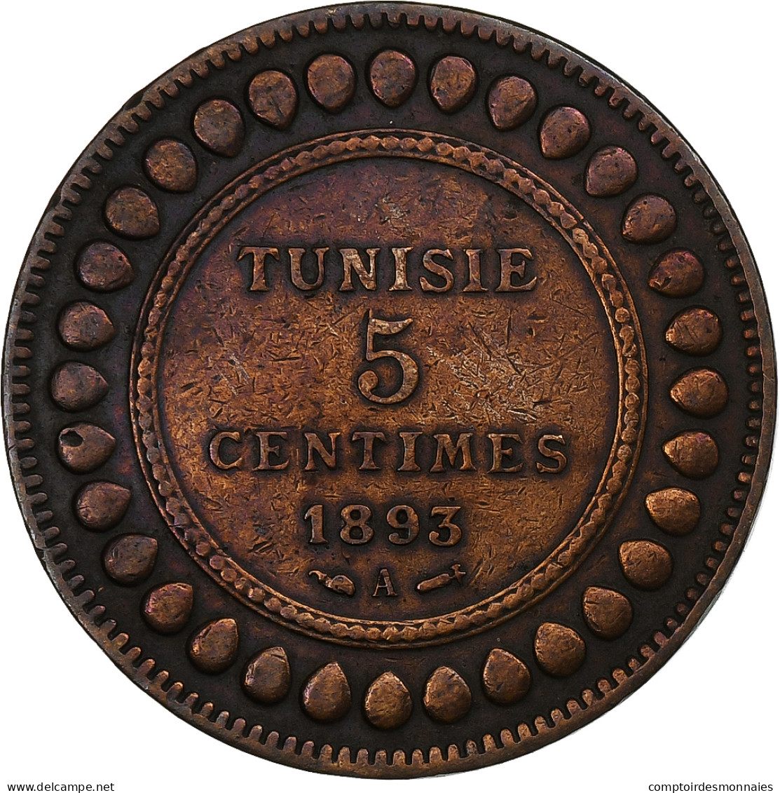 Tunisie, Ali Bey, 5 Centimes, 1893, Paris, Bronze, TTB, KM:221 - Túnez