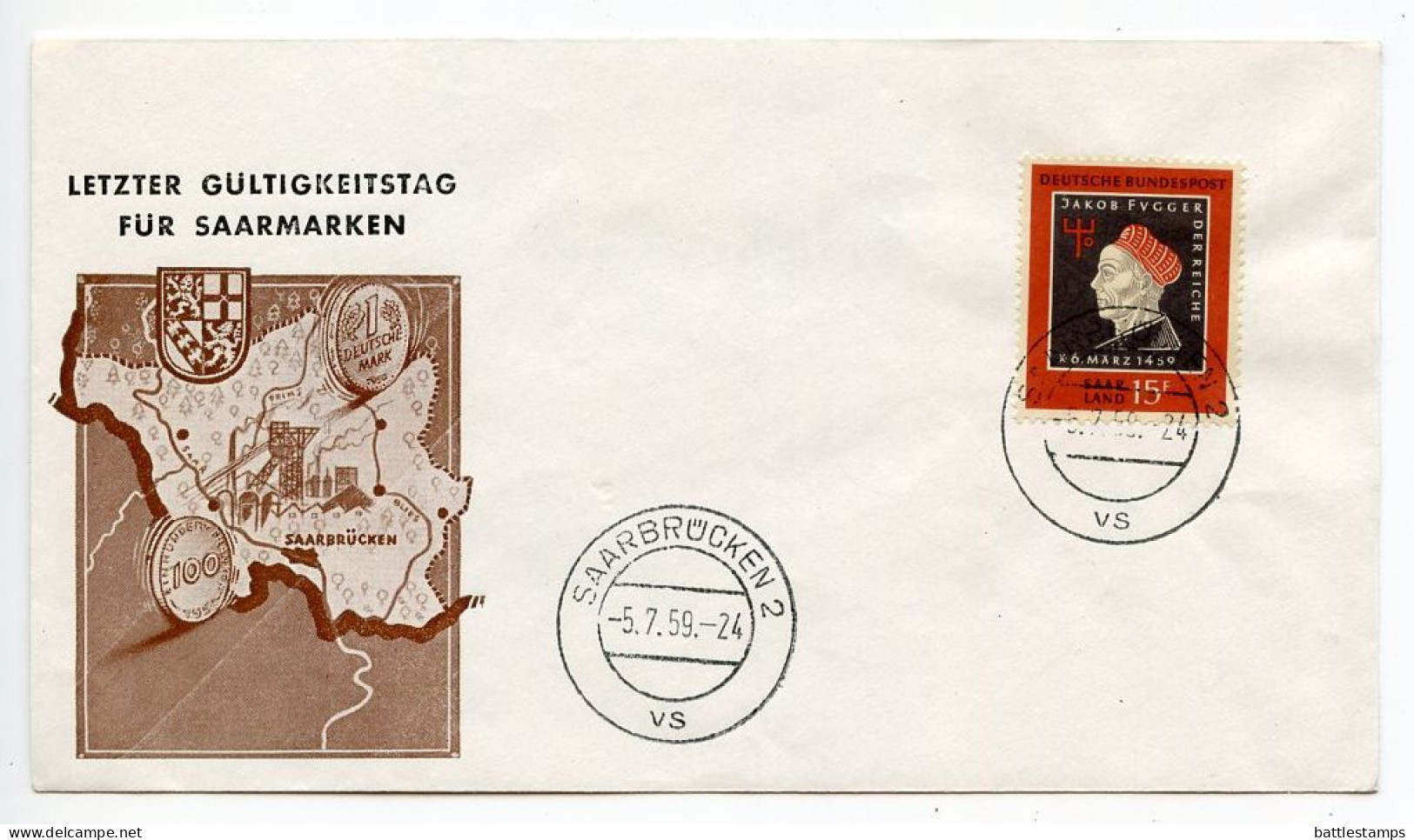 Saar 1959 Commemorative Cover Letzter Gültigkeitstag Für Freimarken / Last Day Of Validity For Postage Stamps - Briefe U. Dokumente