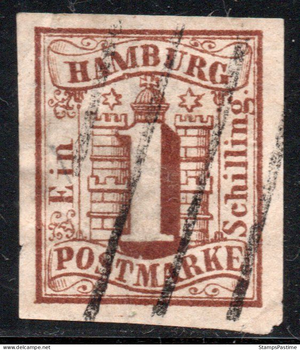 HAMBURGO (ALEMANIA-GERMANY) Sello Sin Dentar Usado ESCUDO DE ARMAS X 1 Schilling Año 1859 – Valorizado En Catálogo € 120 - Hambourg