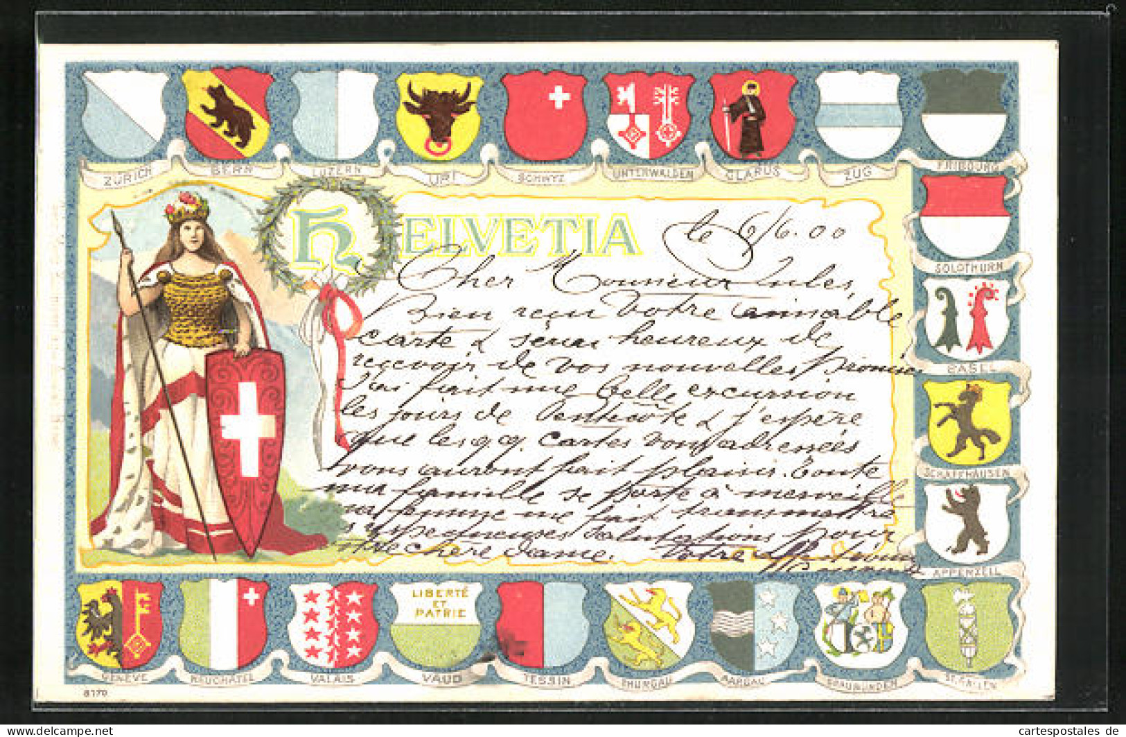AK Helvetia Mit Schweizer Wappen, Wappen Von Schweizer Städten  - Genealogía
