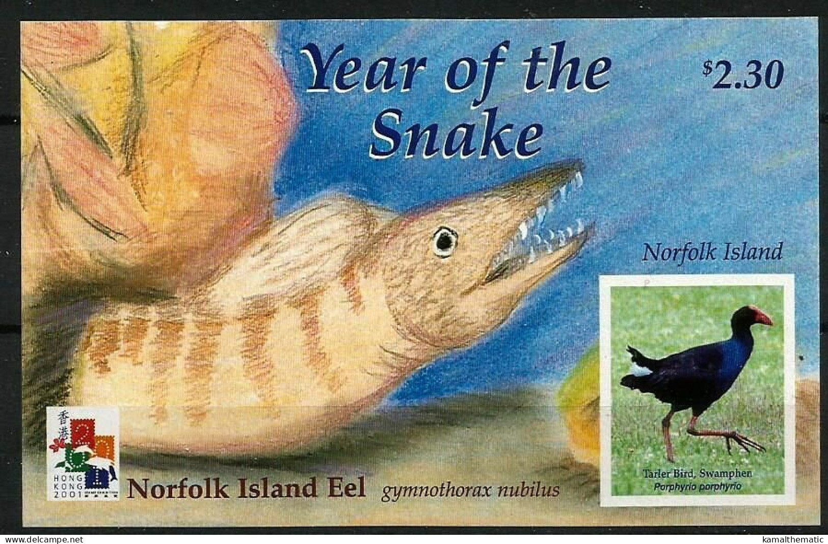 Norfolk Island 2001 MNH Imperf MS, Tarler Birds, Hong Kong, Year Of Snake - Hoendervogels & Fazanten