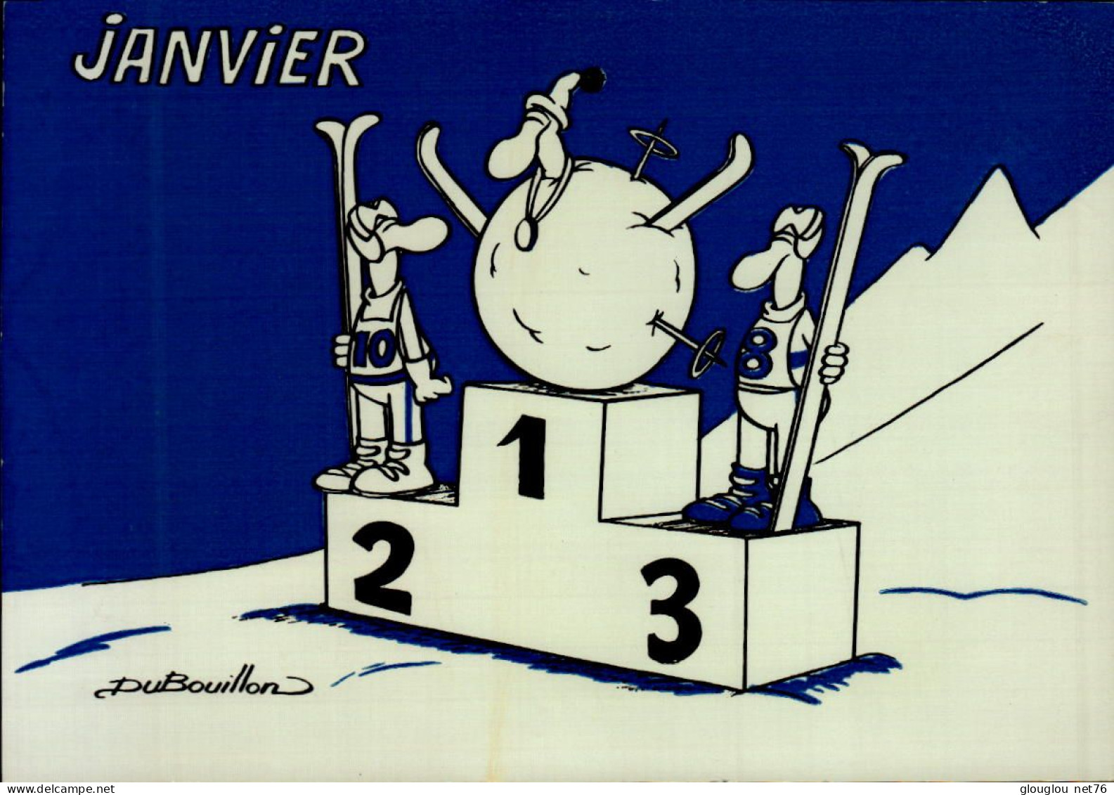 "SPORTS D'HIVER"...DESSIN DE DU BOUILLON..tirage Limite A  1000 EX..  JANVIER ..CPM - Contemporain (à Partir De 1950)