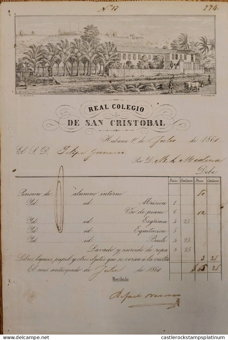 O) 1861 CUBA, SCHOOL COLLECTION ACCOUNT - SUBJECTS, ROYAL COLLEGE OF SAN CRISTOBAL, XF - Autres & Non Classés