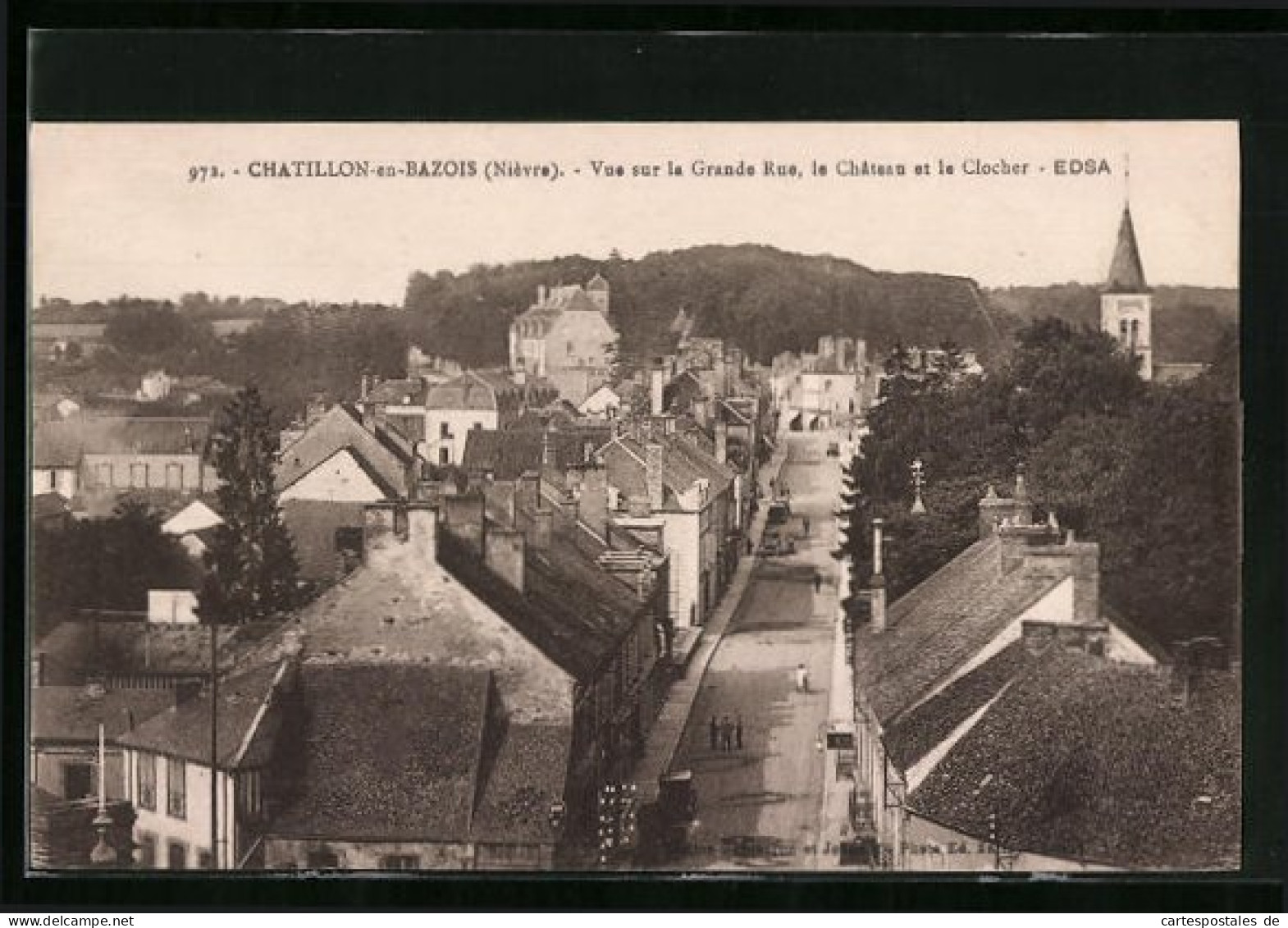 CPA Chatillon-en-Bazois, Vue Sur La Grande Rue, Le Chateau Et Le Clocher  - Chatillon En Bazois