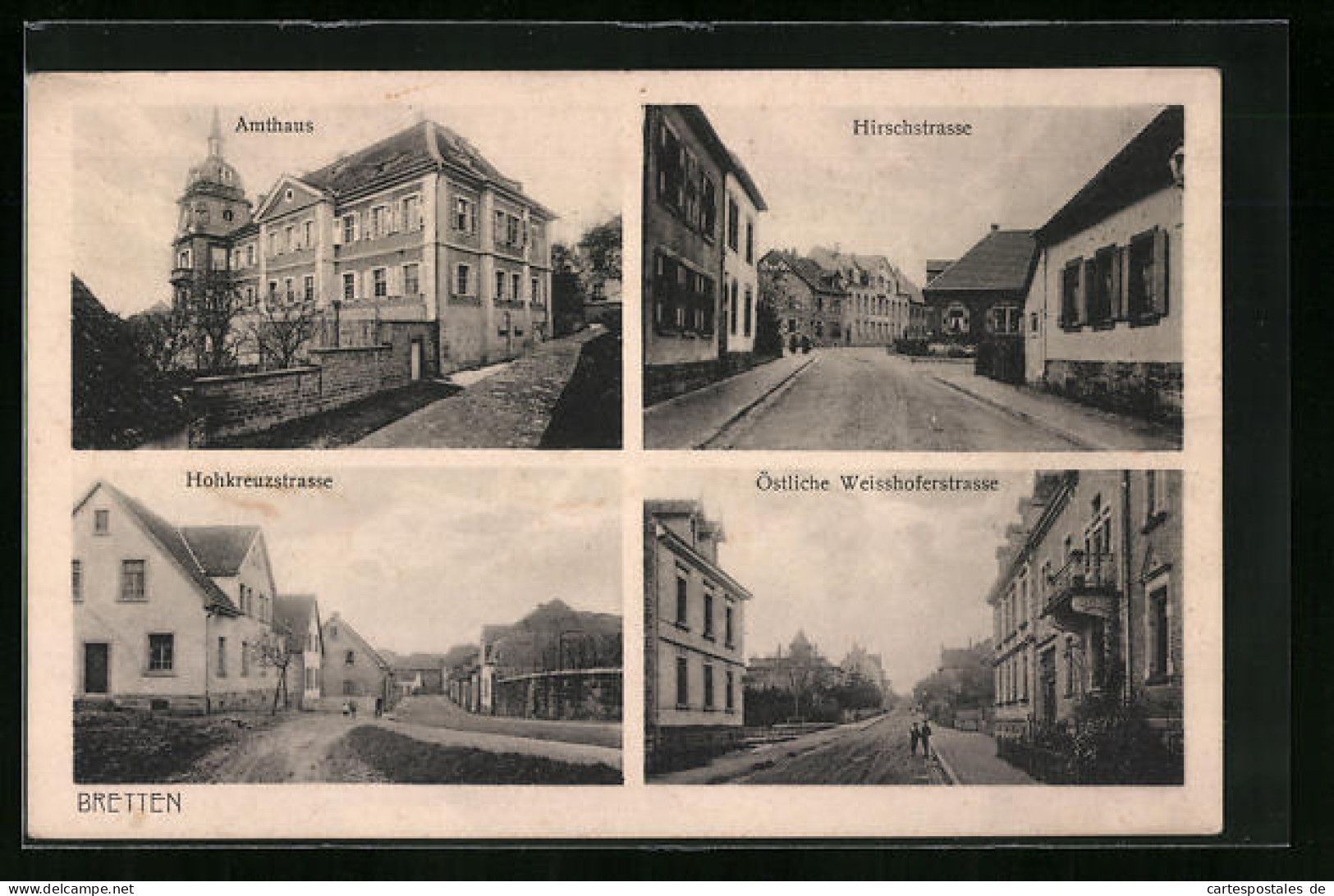 AK Bretten, Hirschstrasse, Hohkreuzstrasse, Amthaus  - Bretten