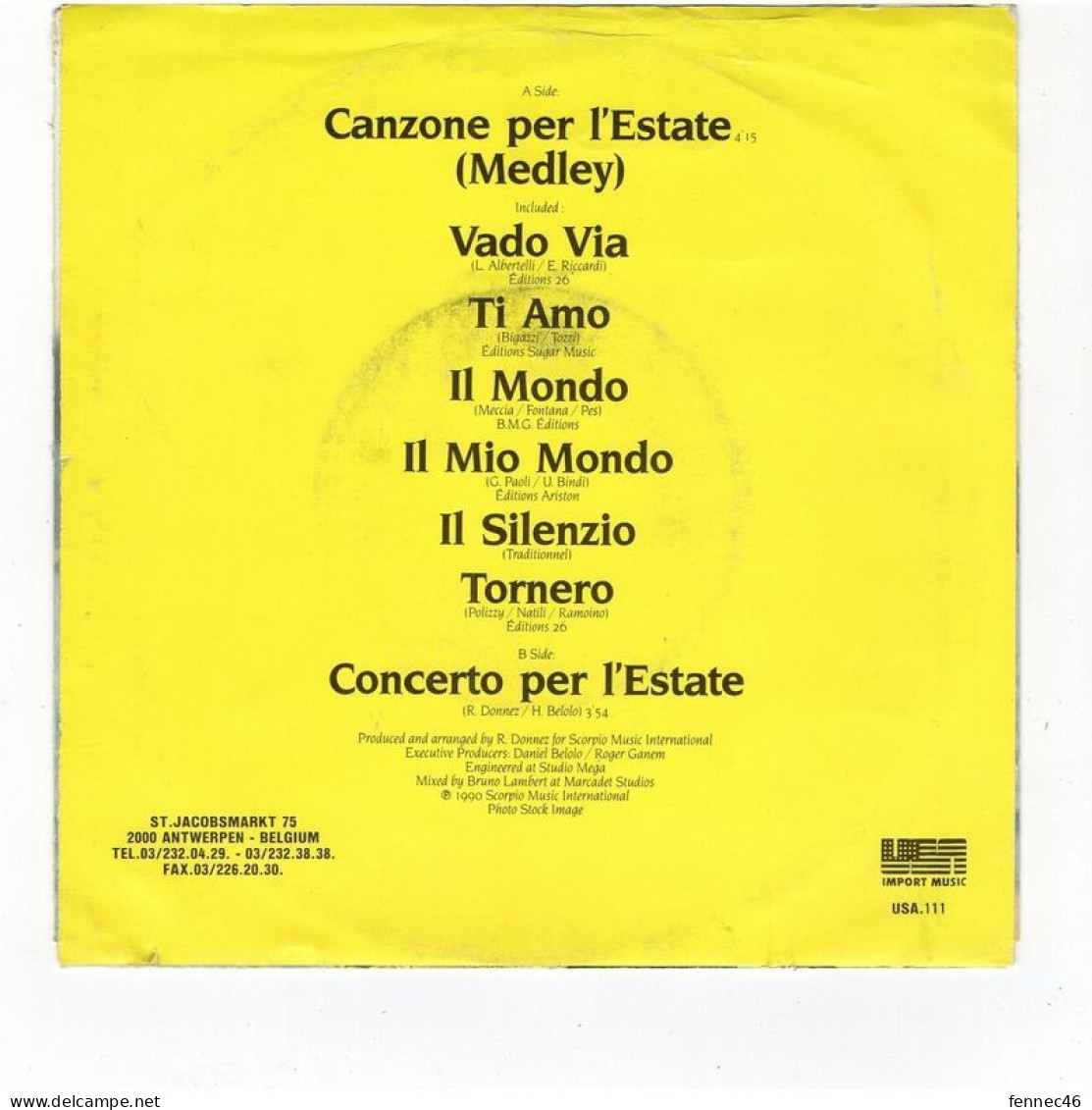 * Vinyle  45T - CAPELLI D'ORO - CANZONE PER L'ESTATE ( Medley) / CONCERTO PER L'ESTATE - Otros - Canción Italiana