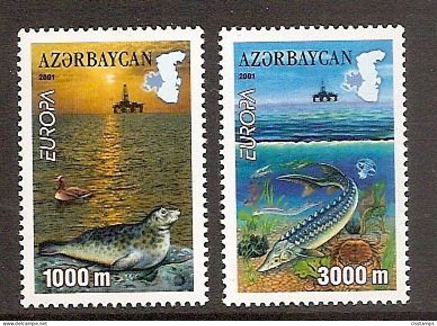 Azerbaijan 2001●Europa Water●Sturgeon●Seal●Mi494-95 MNH - 2001