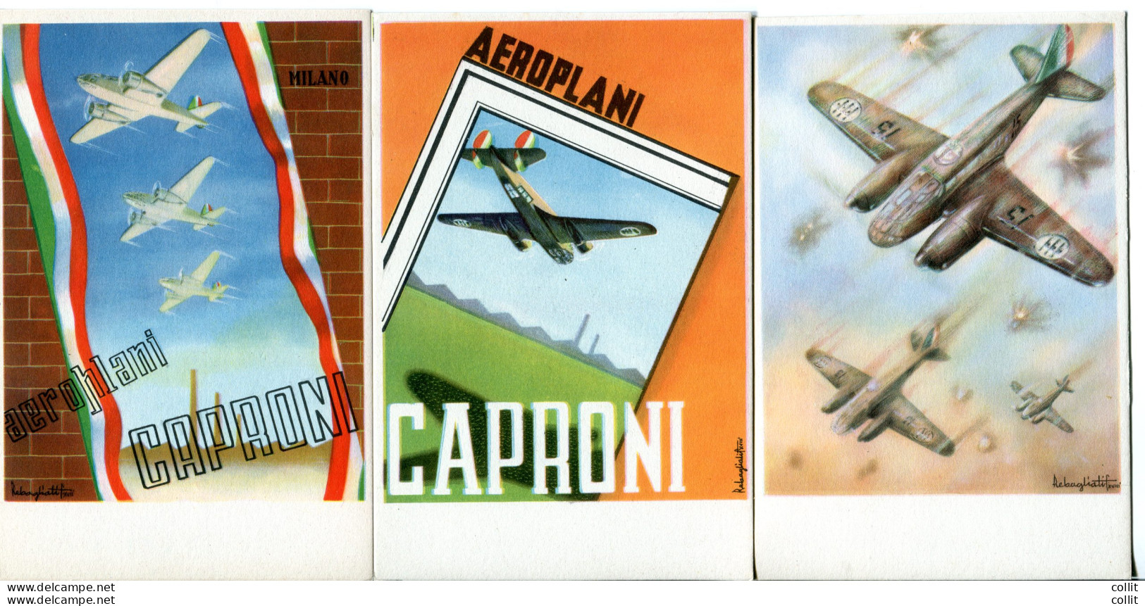 Aeroplani Caproni - Serie Di Cinque Cartoline Disegnate Da F. Rebaglia - Marcofilía (Aviones)