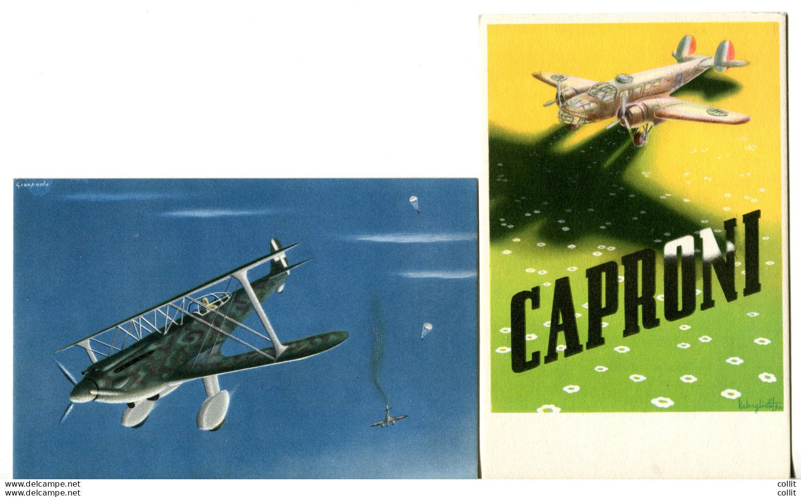 Aeroplani Caproni - Serie Di Cinque Cartoline Disegnate Da F. Rebaglia - Marcofilie (Luchtvaart)