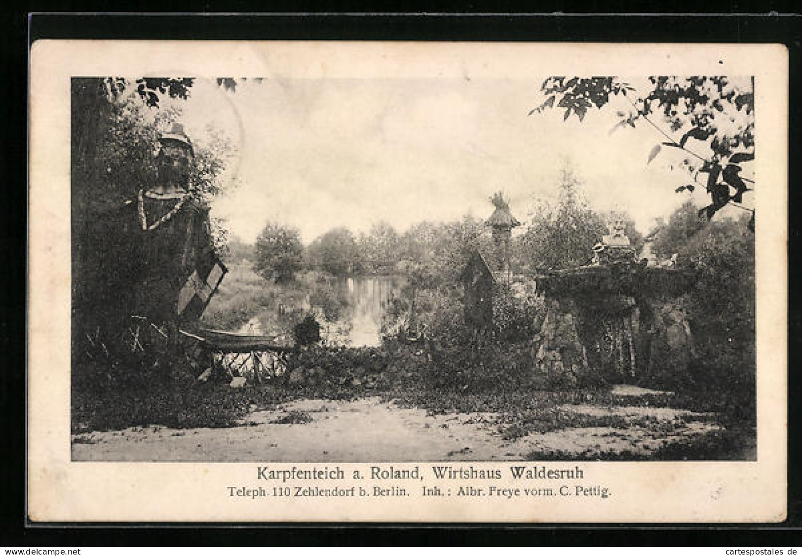 AK Zehlendorf B. Berlin, Karpfenteich A. Roland, Wirtshaus Waldesruh, Inh. Albr. Freye  - Zehlendorf