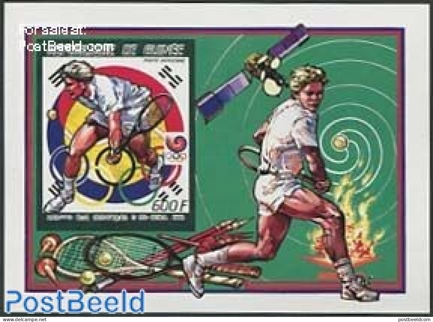 Guinea, Republic 1987 Olympic Tennis S/s, Imperforated, Mint NH, Sport - Transport - Olympic Games - Tennis - Space Ex.. - Tenis