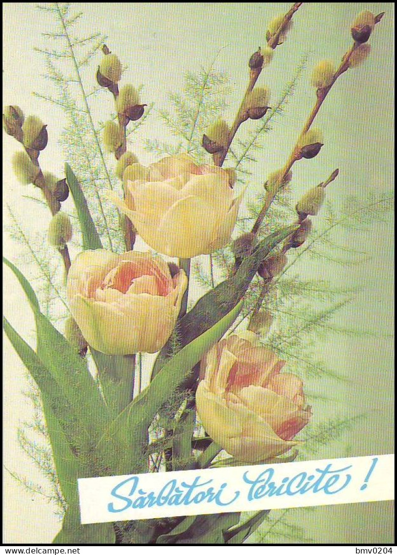 1991  Moldova Postcard USSR. Happy Holidays. Roses, Flowers, Bouquet, Moldovan Language. Easter. Mint - Rosas