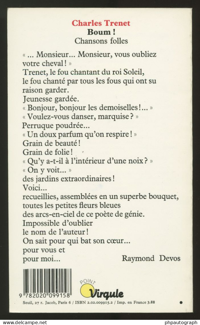 Charles Trenet (1913-2001) - Boum ! Chansons Folles - Rare Dédicace Avec Dessin - Sänger Und Musiker