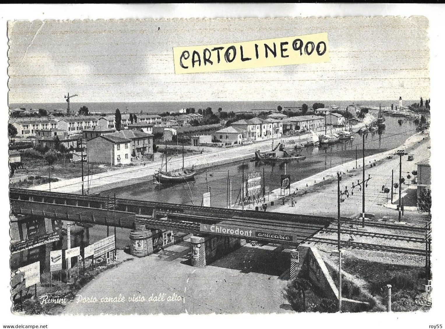 Emilia Romagna-rimini Porto Canale Visto Dall'alto Veduta Panoramica Canale Porto Ponte Ferroviario Primi Anni 50 - Rimini