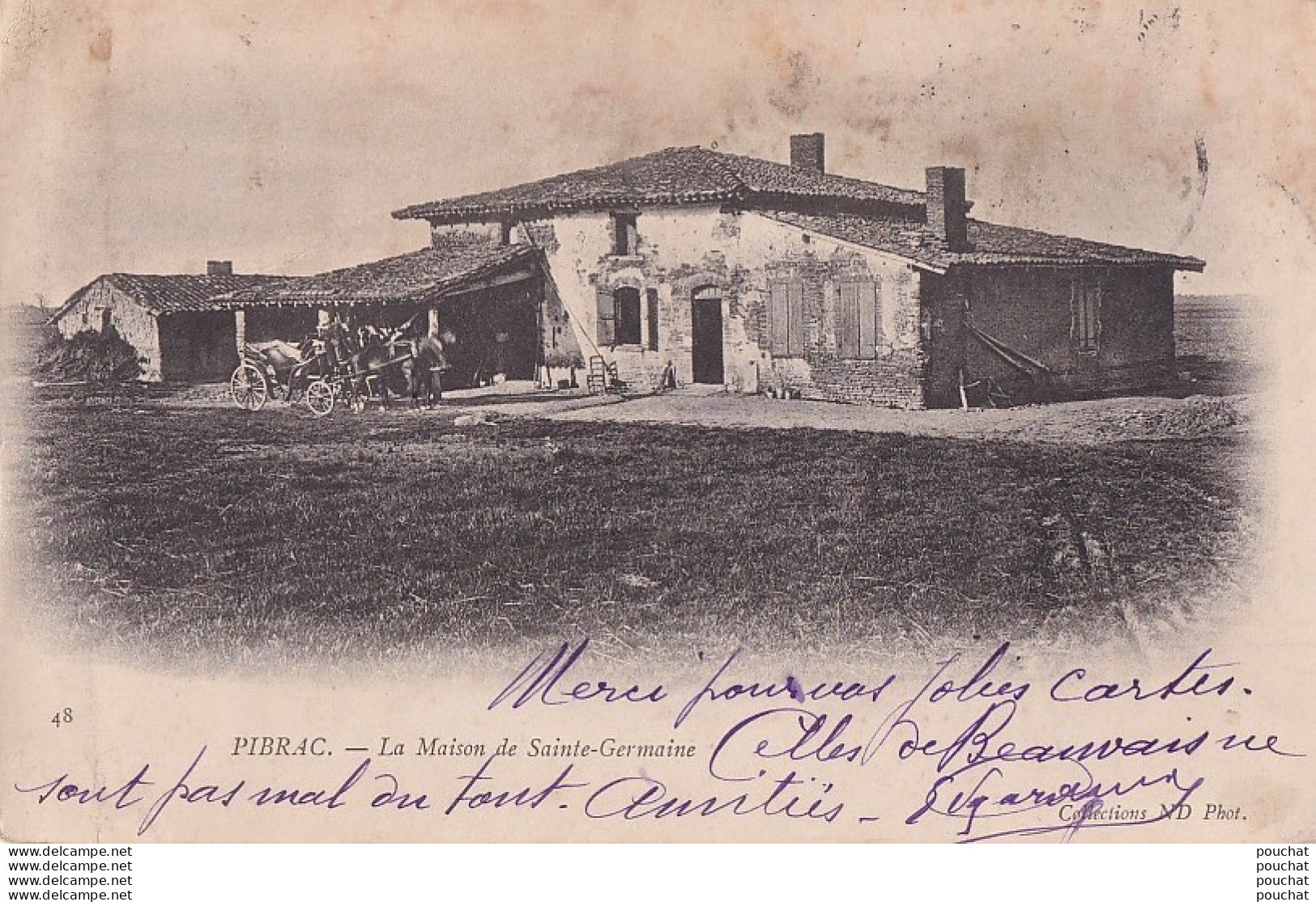 Y7-31) PIBRAC - LA MAISON DE SAINTE GERMAINE - ( ANIMEE - CALECHE - CHEVAL -  OBLITERATION DE 1903 - 2 SCANS ) - Pibrac