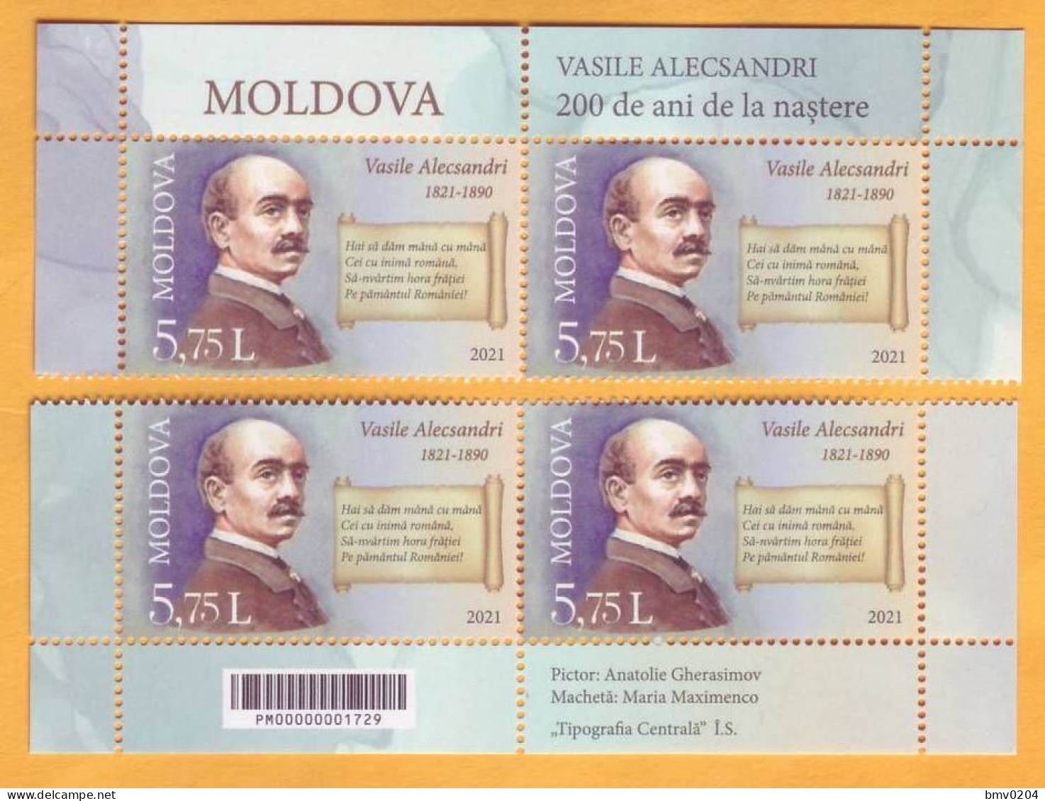 2021 Moldova Moldavie 200th Birth Anniversary Of Vasile Alecsandri  Romania 4v Mint - Moldavie