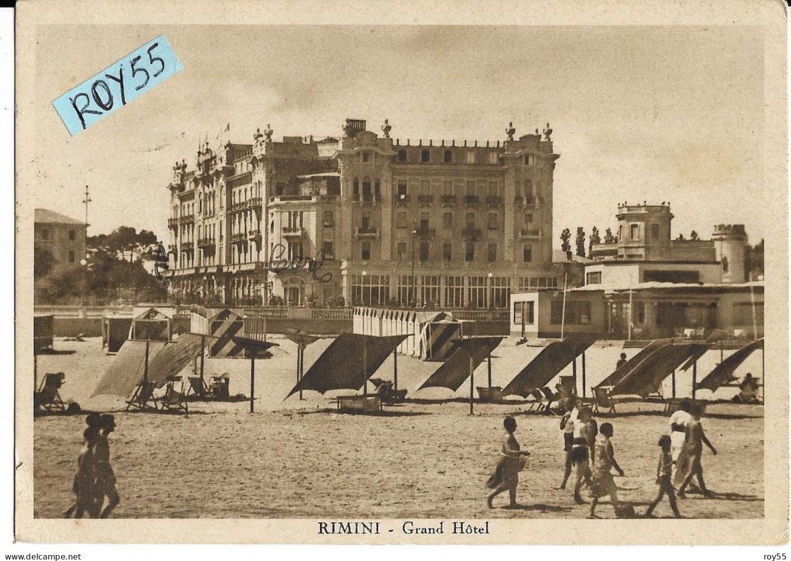 Emilia Romagna-rimini Grand Hotel Fine Anni 30 Animatissima Spiaggia Vele Cabine Bagnanti (v.retro) - Rimini