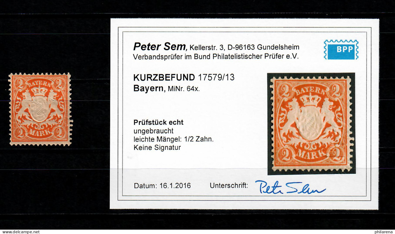 Bayern MiNr. 64x, Ungebraucht, *, BPP Befund, Leichte Mängel - Mint