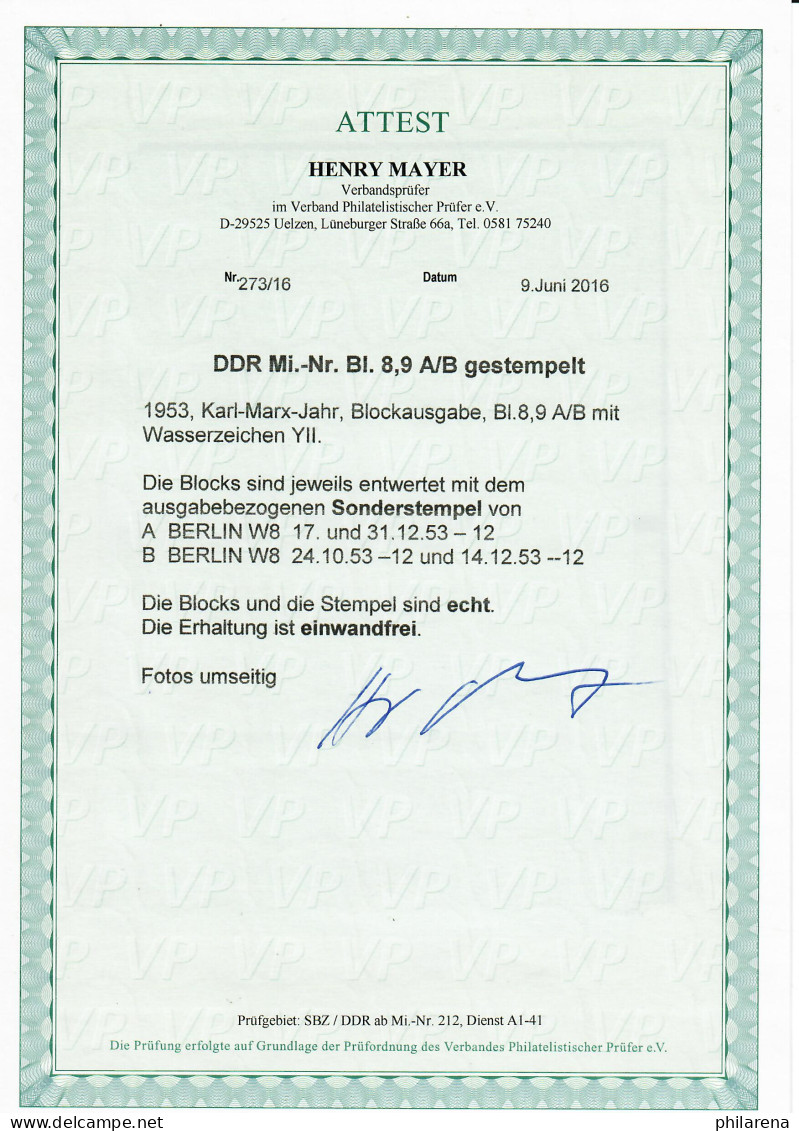 DDR MiNr. Bock 8, 9 A/B, Gestempelt, Wz YII - Gebraucht