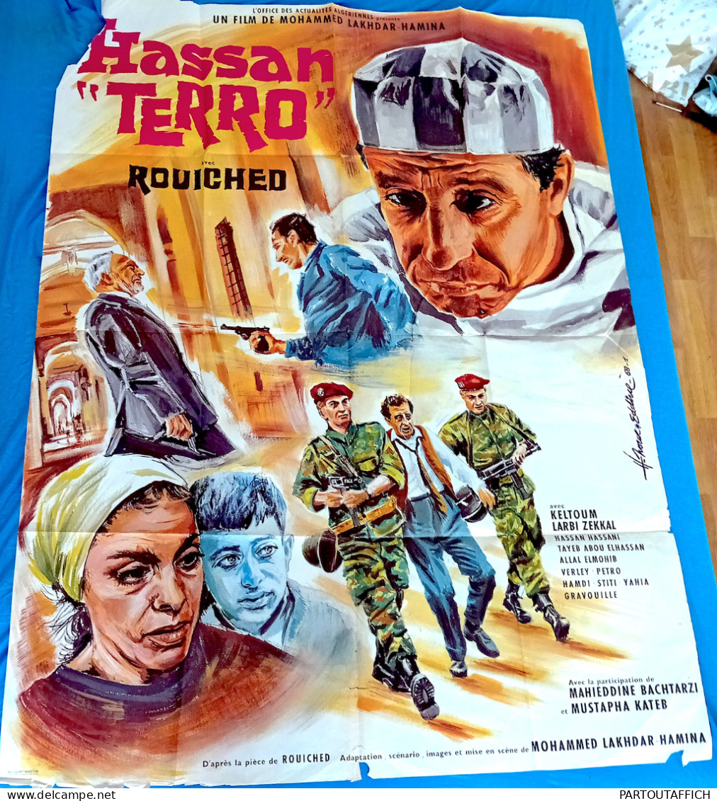 Affiche Ciné Originale HASSAN TERRO Mohamed Lakhdar Hamina 1968 120X160 Guerre D'Algérie - Afiches & Pósters