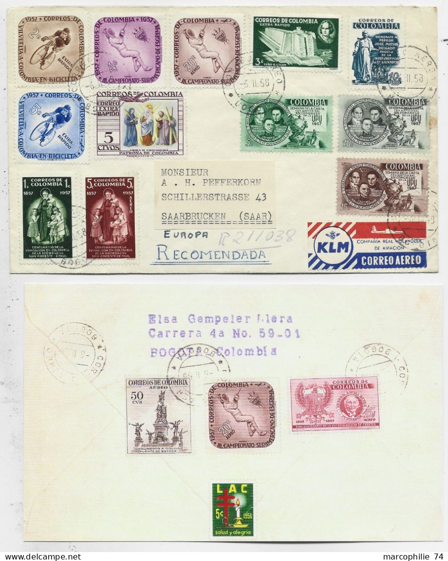 COLOMBIA COLOMBIE DIVERS SPORTS CYCLISTE ESCRIME LETTRE COVER AEREO REC BOGOTA 1958 TO SAAR SAARBURCKEN - Colombia