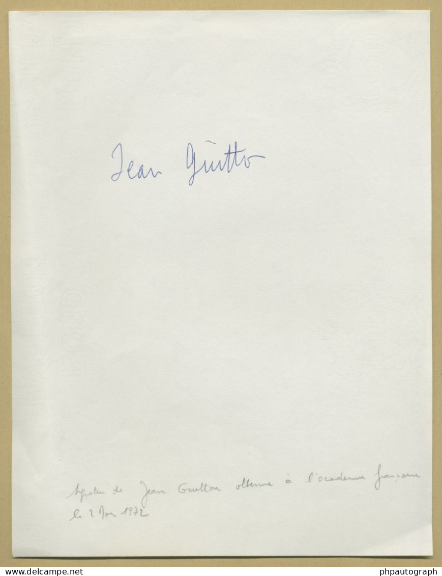 Jean Guitton (1901-1999) - French Philosopher - Rare Signed Sheet + Photo - 1972 - Writers