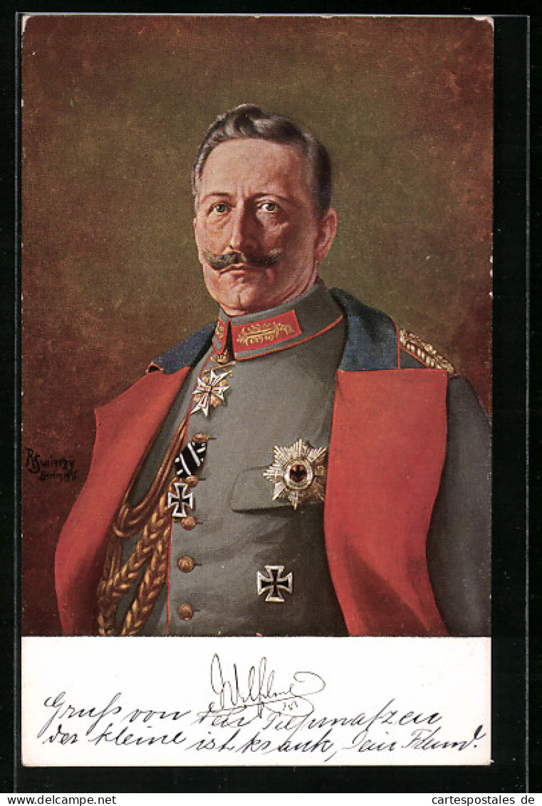 AK Kaiser Wilhelm II. Mit Orden Und Abzeichen An Der Uniform  - Königshäuser
