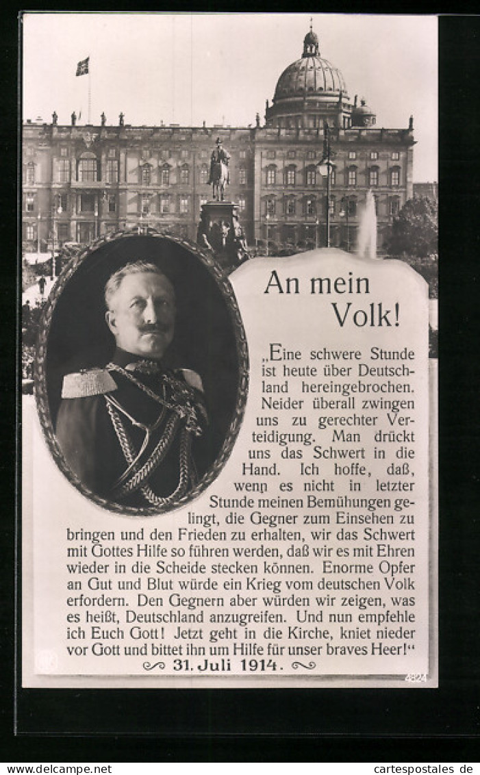 AK Kaiser Wilhelm II. Und Ansprache 1914  - Königshäuser