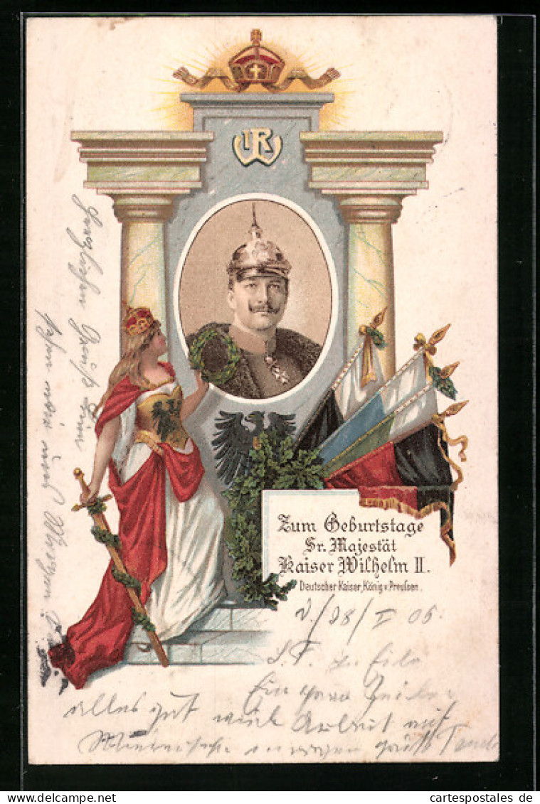 AK Portrait Kaiser Wilhelm II. Mit Pickelhaube, Germania  - Königshäuser