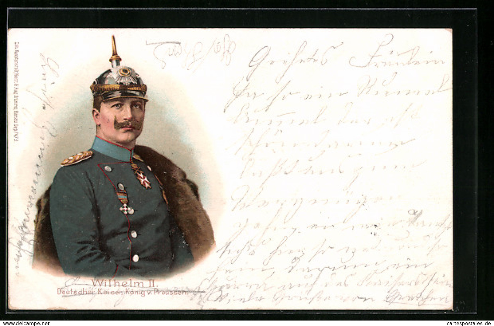 Lithographie Kaiser Wilhelm II. Mit Pickelhaube  - Königshäuser