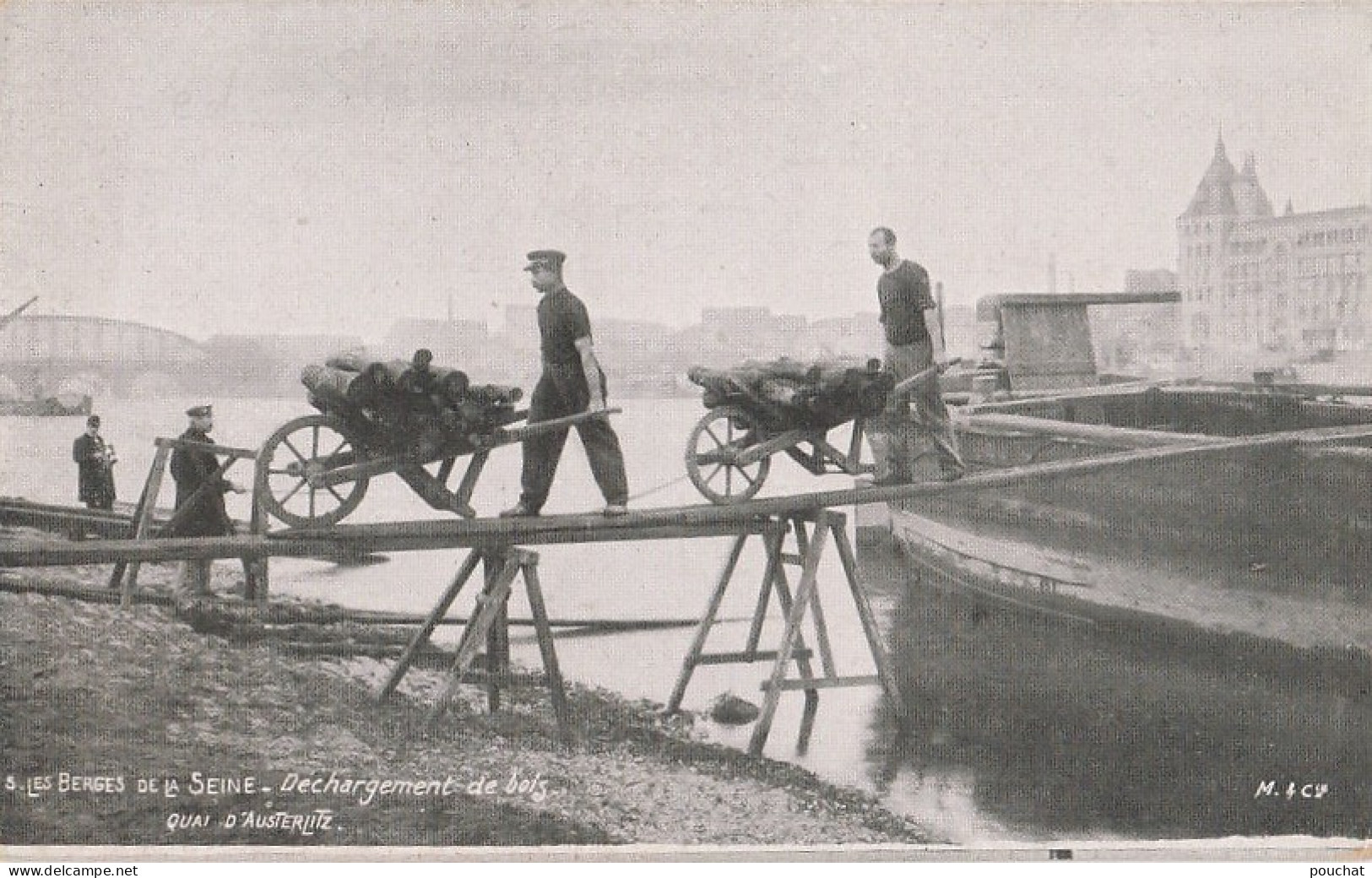 75) PARIS - BERGES DE LA SEINE -  DECHARGEMENT DE BOIS + DOS PUB LAIT D'APPENZELL - (2 SCANS) - La Seine Et Ses Bords