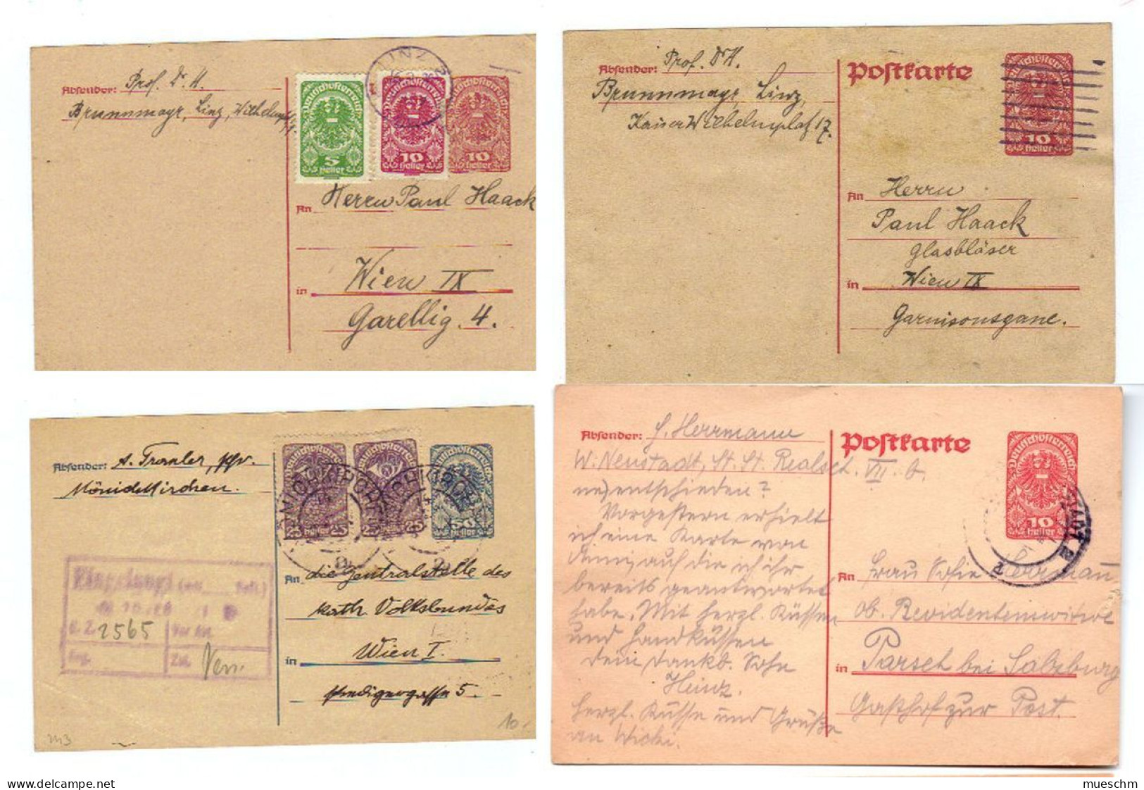 Österreich, 1920/1921 "Deutschösterreich", 4 Postkarten Mit Versch. Frankierungen (19901E) - Periódicos