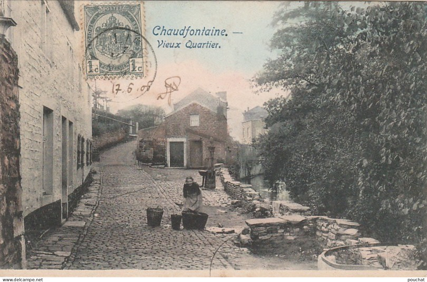 R23- CHAUDFONTAINE - VIEUX QUARTIER  - (ANIMEE - LAVEUSE - LAVANDIERE - OBLITERATION DE 1906 - 2 SCANS) - Chaudfontaine