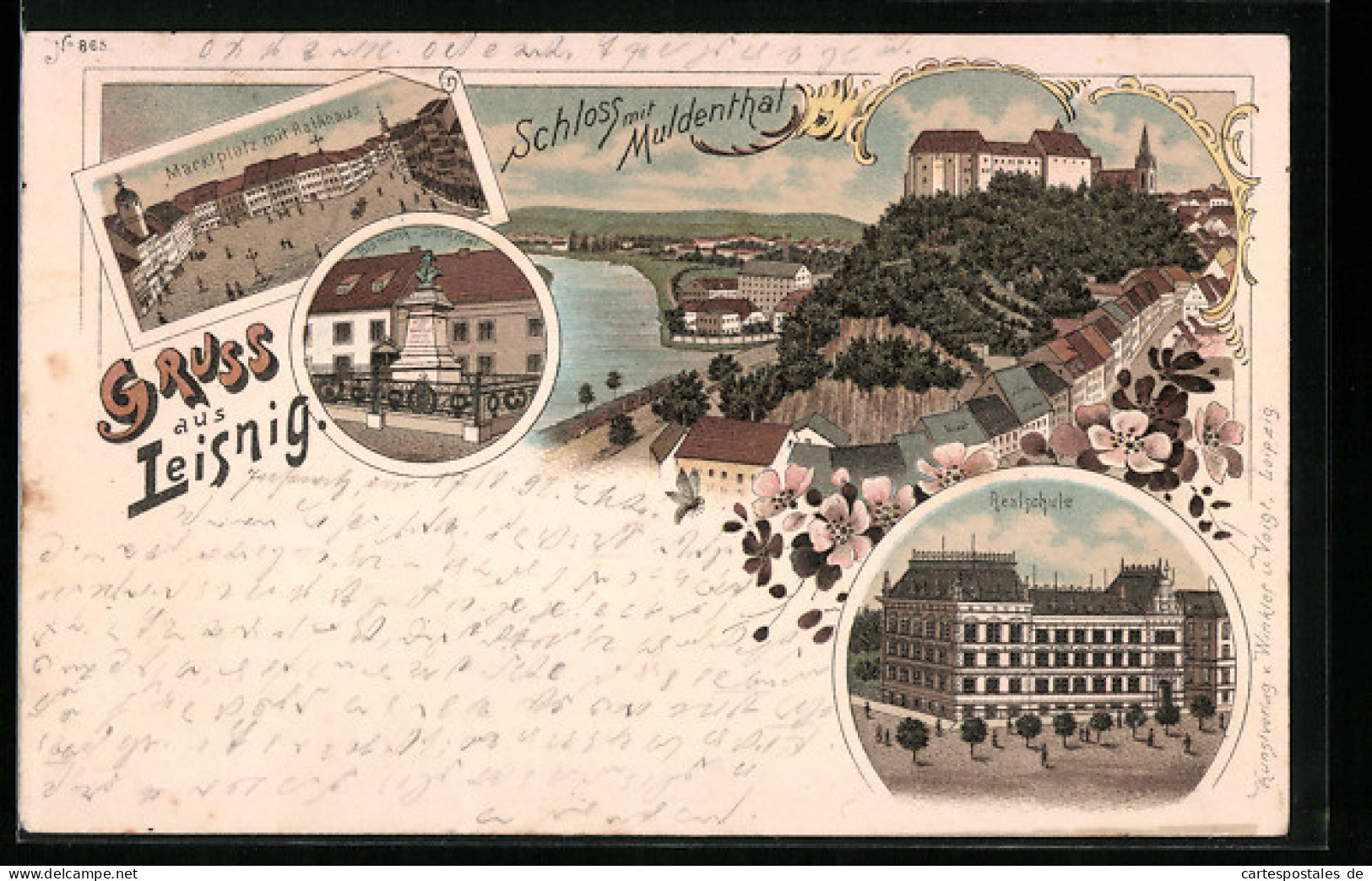 Lithographie Leisnig, Schloss Mit Muldenthal, Marktplatz  - Leisnig